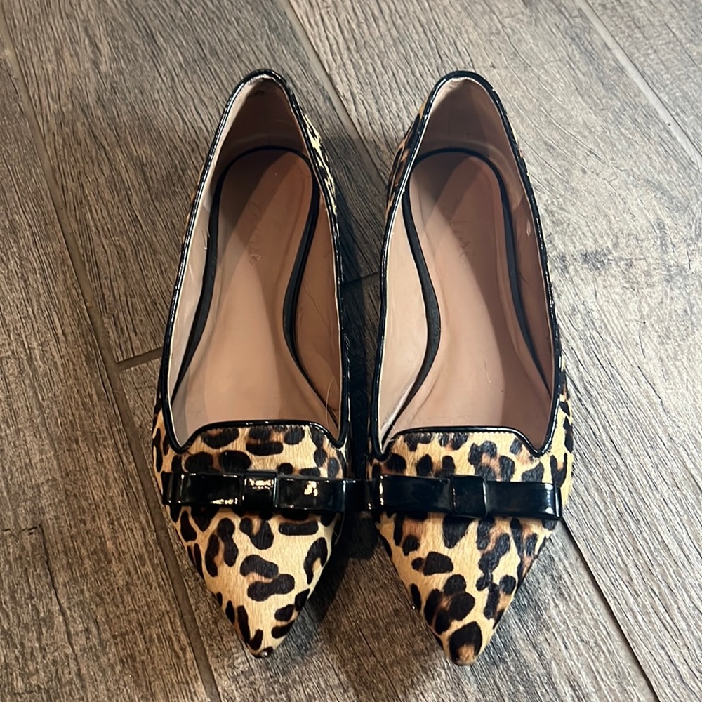 Elorie leopard calf hair pointed flats with bow 5.5